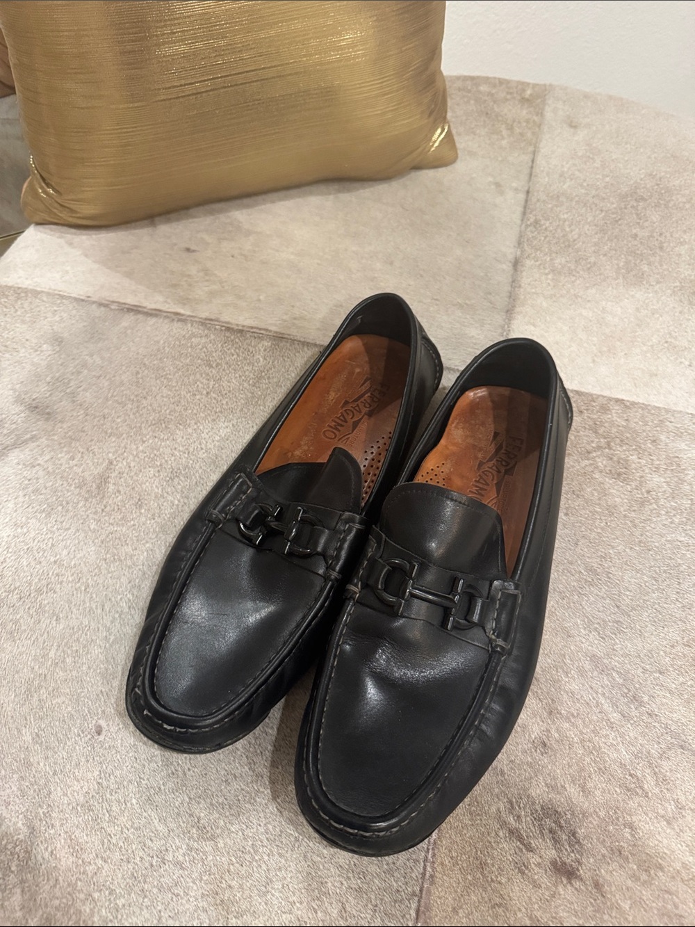 Salvatore Ferragamo Black Leather Bit-Detail Slip-On Loafers